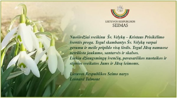 LR Seimo nario sveikinimas Velykų proga