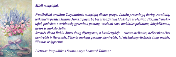 Seimo nario sveikinimai Mokytojų dienos proga
