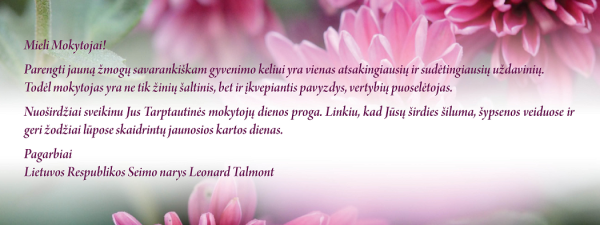 LR Seimo nario Leonardo Talmonto sveikinimas