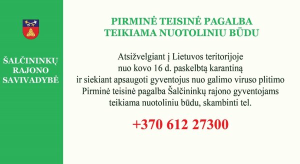 Pirminė teisinė pagalba teikiama nuotoliniu būdu
