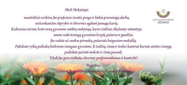 Seimo nario sveikinimas