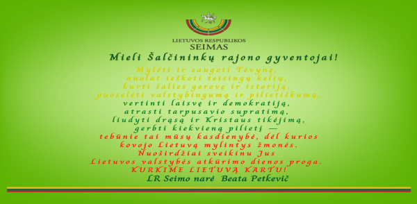 LR Seimo narės sveikinimas 