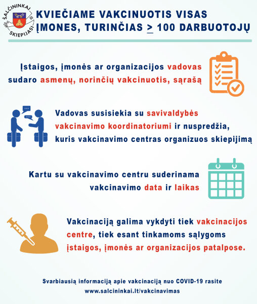 Vakcinuotis kviečiamos įmonės, turinčios ne mažiau 100 darbuotojų