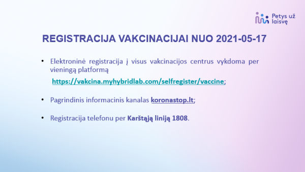 Gegužės 17 d. startuos elektroninė registracija vakcinacijai