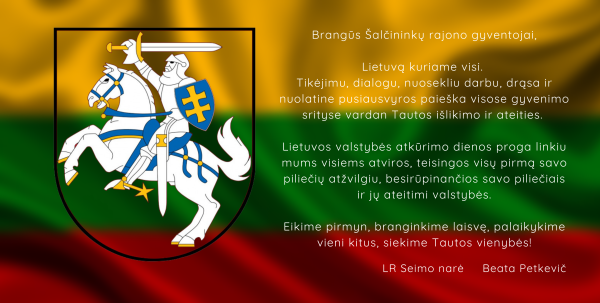 LR Seimo narės sveikinimas
