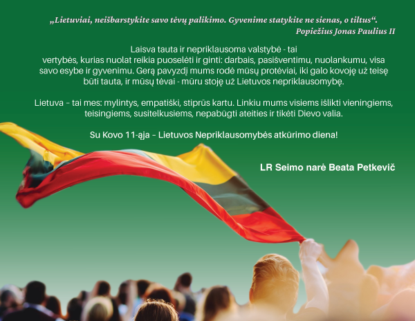 LR Seimo narės sveikinimas