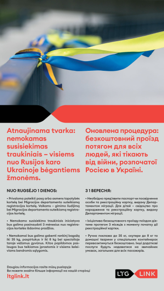 Nemokamas susisiekimas traukiniais visiems nuo Rusijos karo Ukrainoje bėgantiems žmonėms