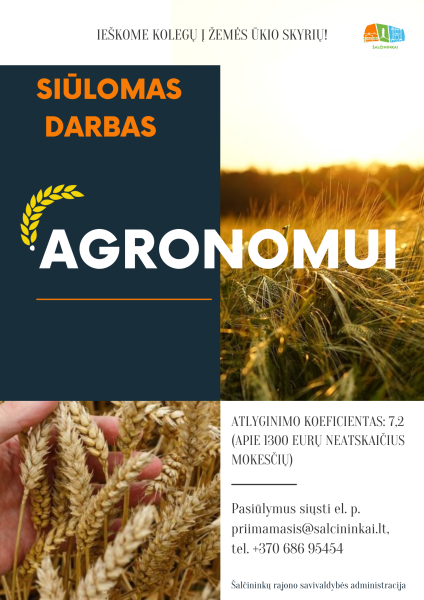 Siūlome darbą Žemės ūkio skyriuje