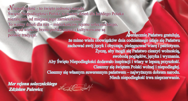Życzenia mera z okazji Święta Niepodległości Polski