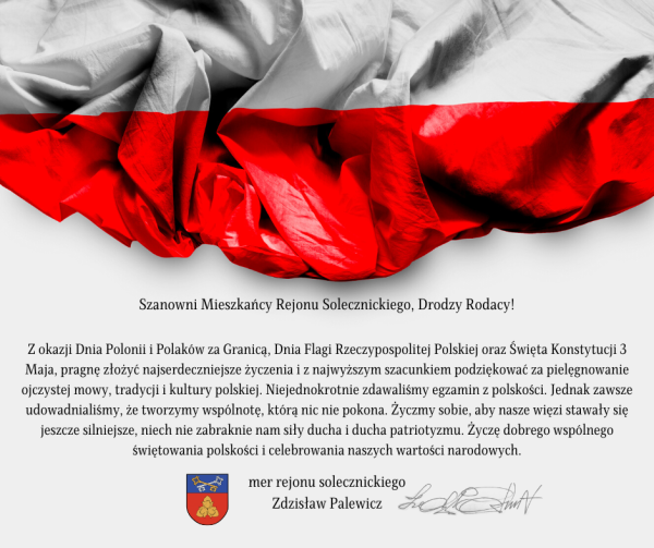 Życzenia mera rejonu z okazji Świąt Narodowych