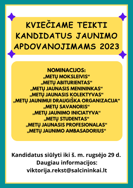 Pratęsiamas terminas teikti kandidatus jaunimo apdovanojimams 2023