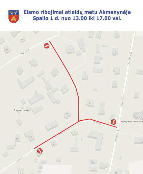 Eismo ribojimai atlaidų metu Akmenynėje