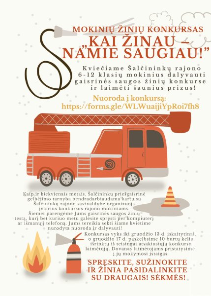 Mokinių  žinių konkursas „Kai žinau – namie saugiau!”