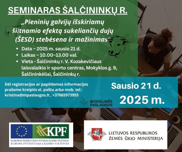 Nemokamas seminaras pieninių galvijų auginimo tema