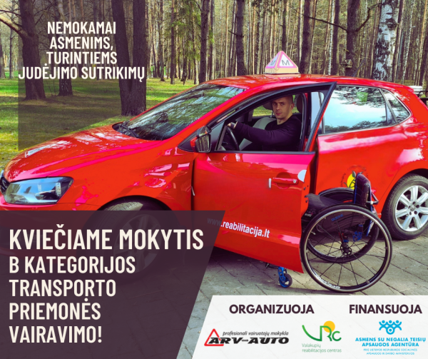 Valakupių reabilitacijos centras kviečia mokytis vairuoti  asmenis, turinčius judėjimo sutrikimų