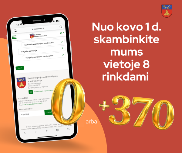 Nuo kovo 1 d. skambinkite mums vietoje 8 rinkdami 0 arba +370