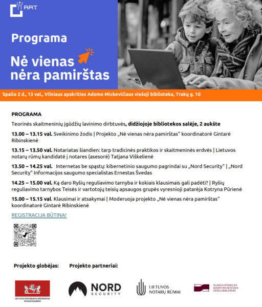 Projektas „Nė vienas nėra pamirštas“ ir vėl kviečia pasiklausyti nuotolinių paskaitų