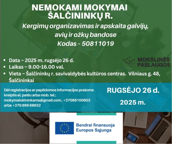 Nemokamas seminaras „Kergimų organizavimas ir apskaita galvijų, avių ir ožkų bandose”