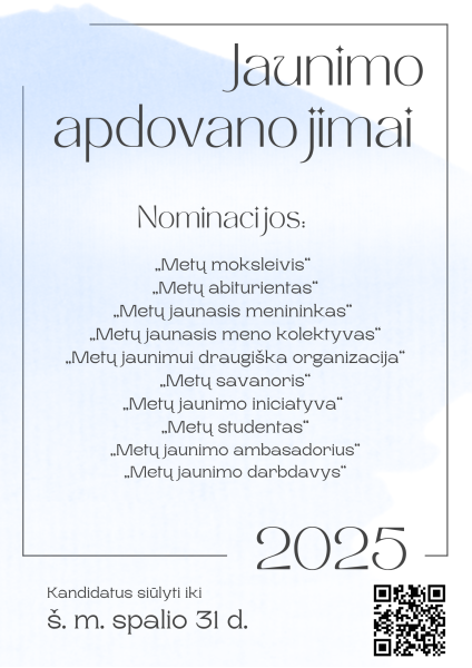Kviečiame teikti kandidatus Jaunimo apdovanojimams