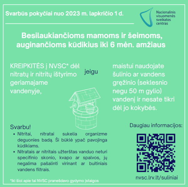 NVSC pranešimas dėl nitratų ir nitritų tyrimų geriamajame vandenyje