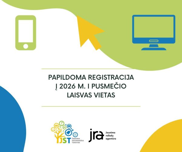 Skelbiama registracija į Jaunimo savanoriškos tarnybos programos 2026 m. I-ojo pusmečio laisvas...