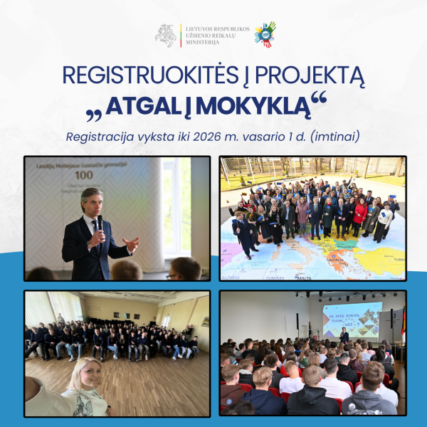 Kviečiame mokyklas registruotis į projektą „Atgal į mokyklą 2026“!