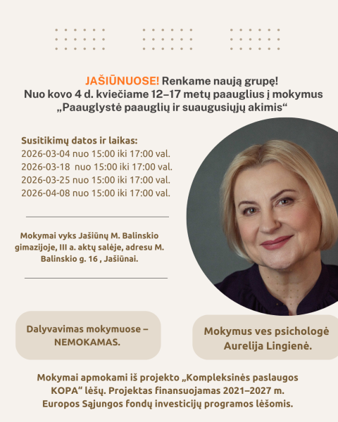 Mokymai paaugliams „Paauglystė paauglių ir suaugusiųjų akimis“