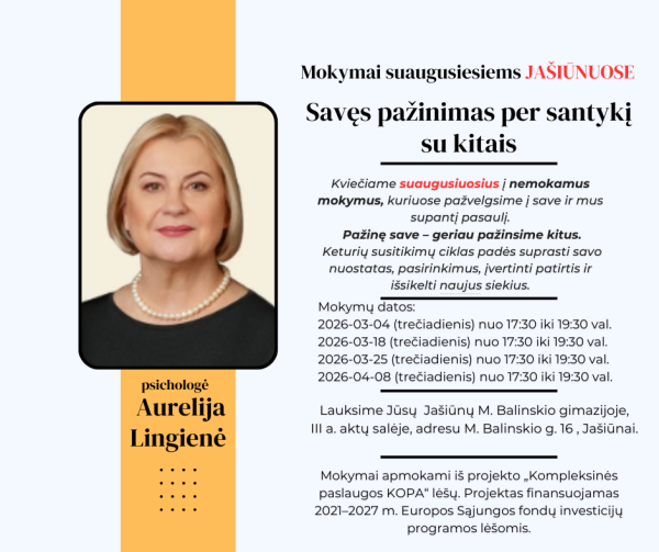 Mokymai suaugusiems „Savęs pažinimas per santykį su kitais“