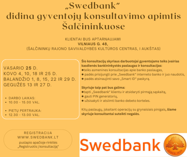 „Swedbank“ didina gyventojų konsultavimo apimtis Šalčininkuose
