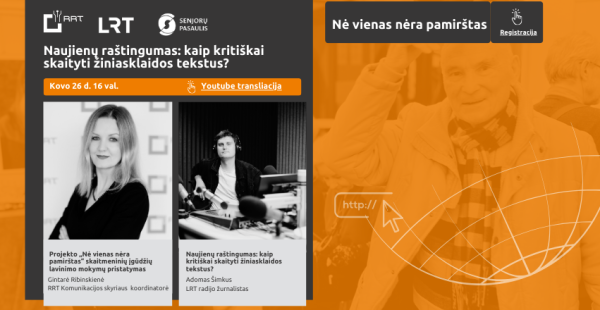 Projektas „Nė vienas nėra pamirštas“  kviečia į nuotolinę paskaitą
