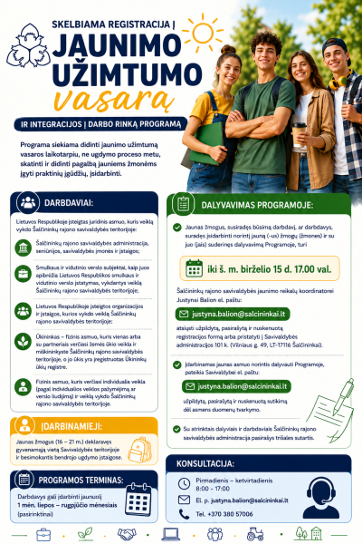 Registracija į Jaunimo užimtumo vasarą ir integracijos į darbo rinką programą
