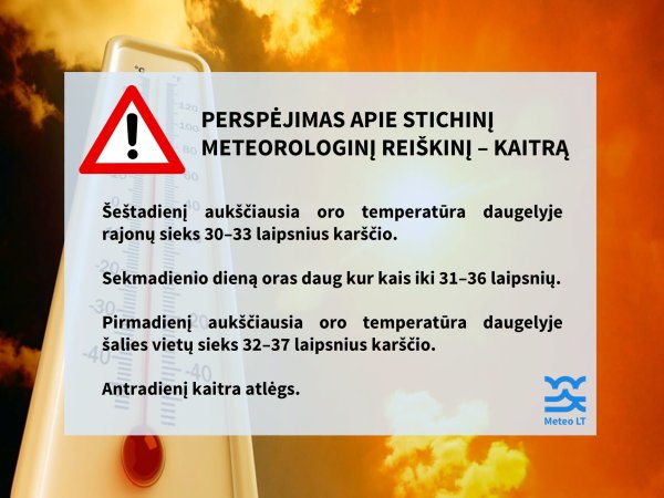 Artimiausiomis dienomis numatomas stichinis meteorologinis reiškinys – kaitra
