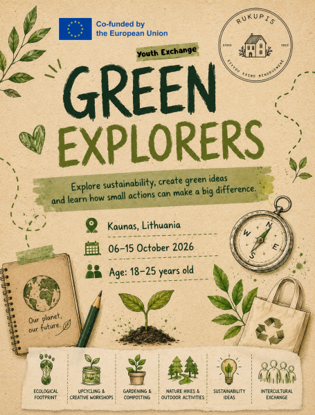 Kvietimas dalyvauti Erasmus+ jaunimo mainų projekte „Green Explorers“